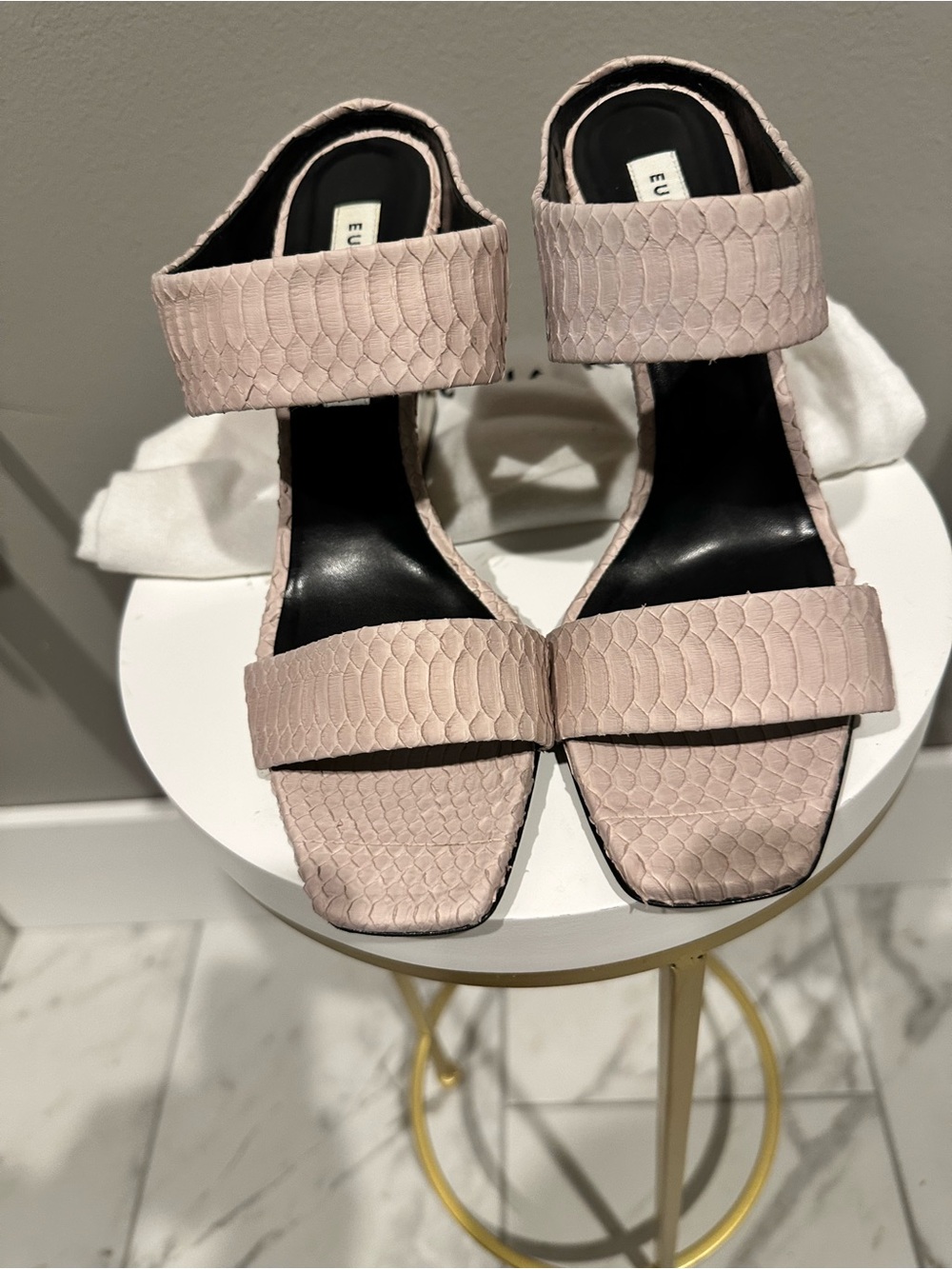 Blush Textured Two-Strap Block Heel Sandals by